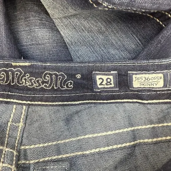 Miss Me Jeans Women's 28x31 (6) Dark Blue Skinny Fleur de Lis Blingy Western - Picture 7 of 14